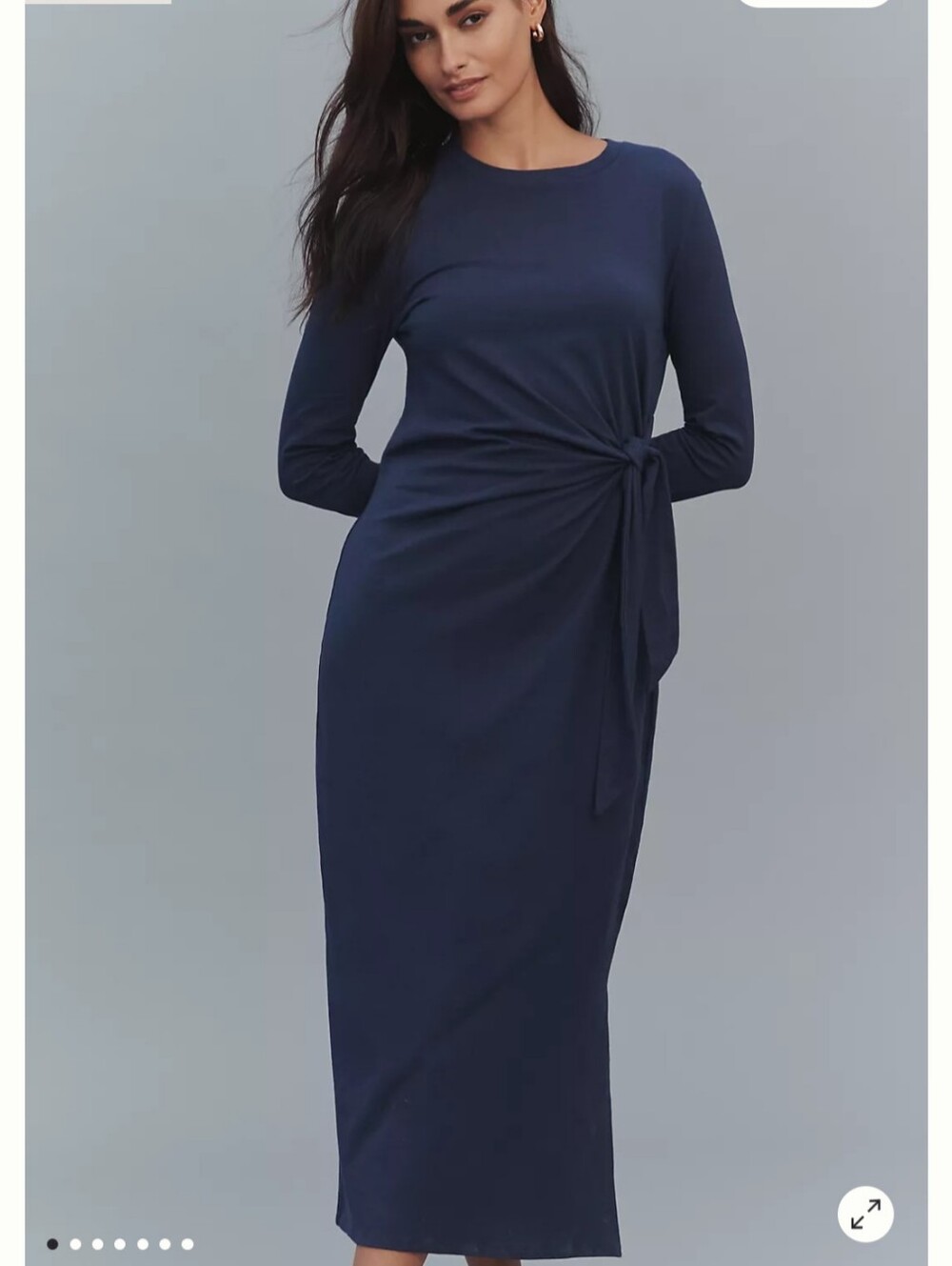 Daily Practice By Anthropologie Navy Long-Sleeve Midi Dress with Side Tie